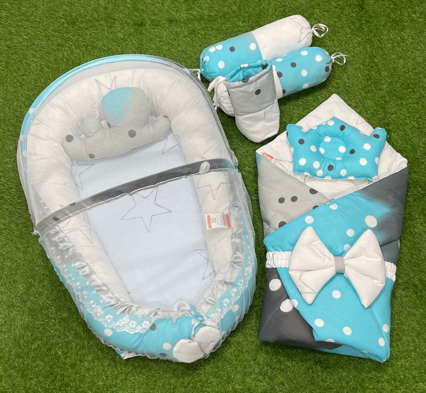 9pcs Baby Snuggle Bed Set - - Ice Blue