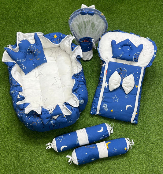 8pcs Royal Snuggle Bed Set. Comforts Oval Masterpiece - Royal Blue