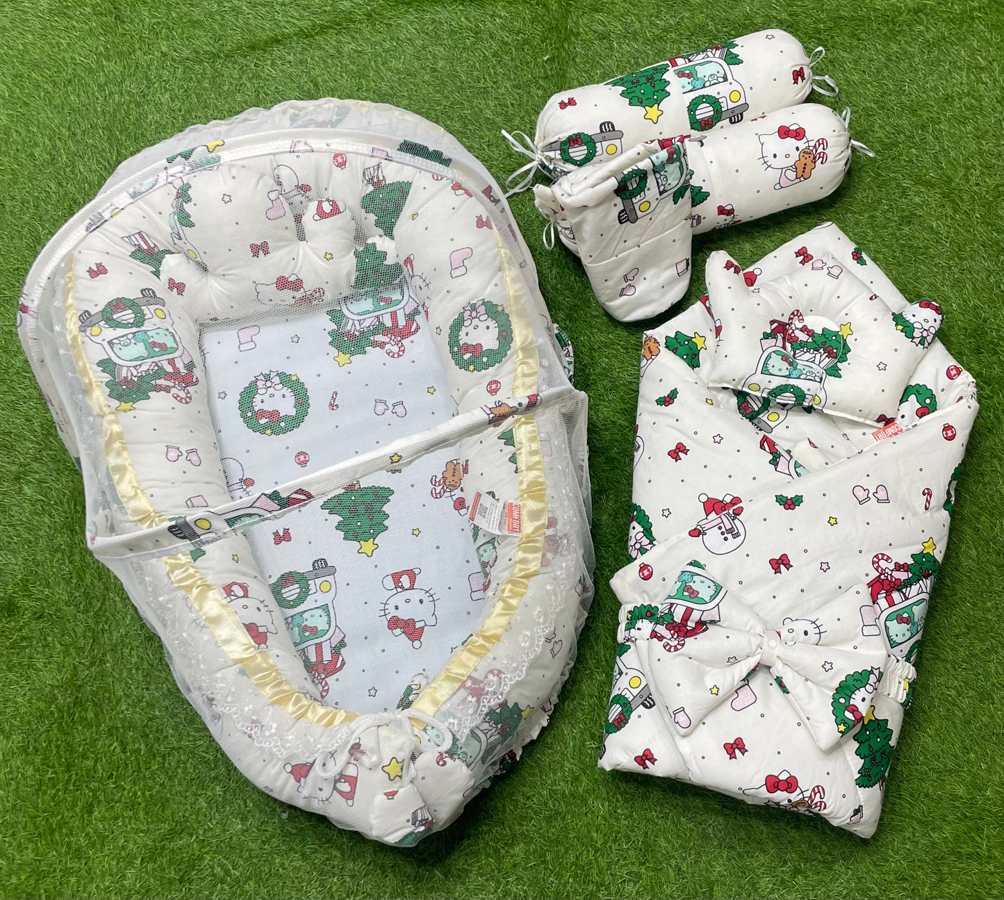 9pcs Baby Snuggle Bed Set - - Kitty White