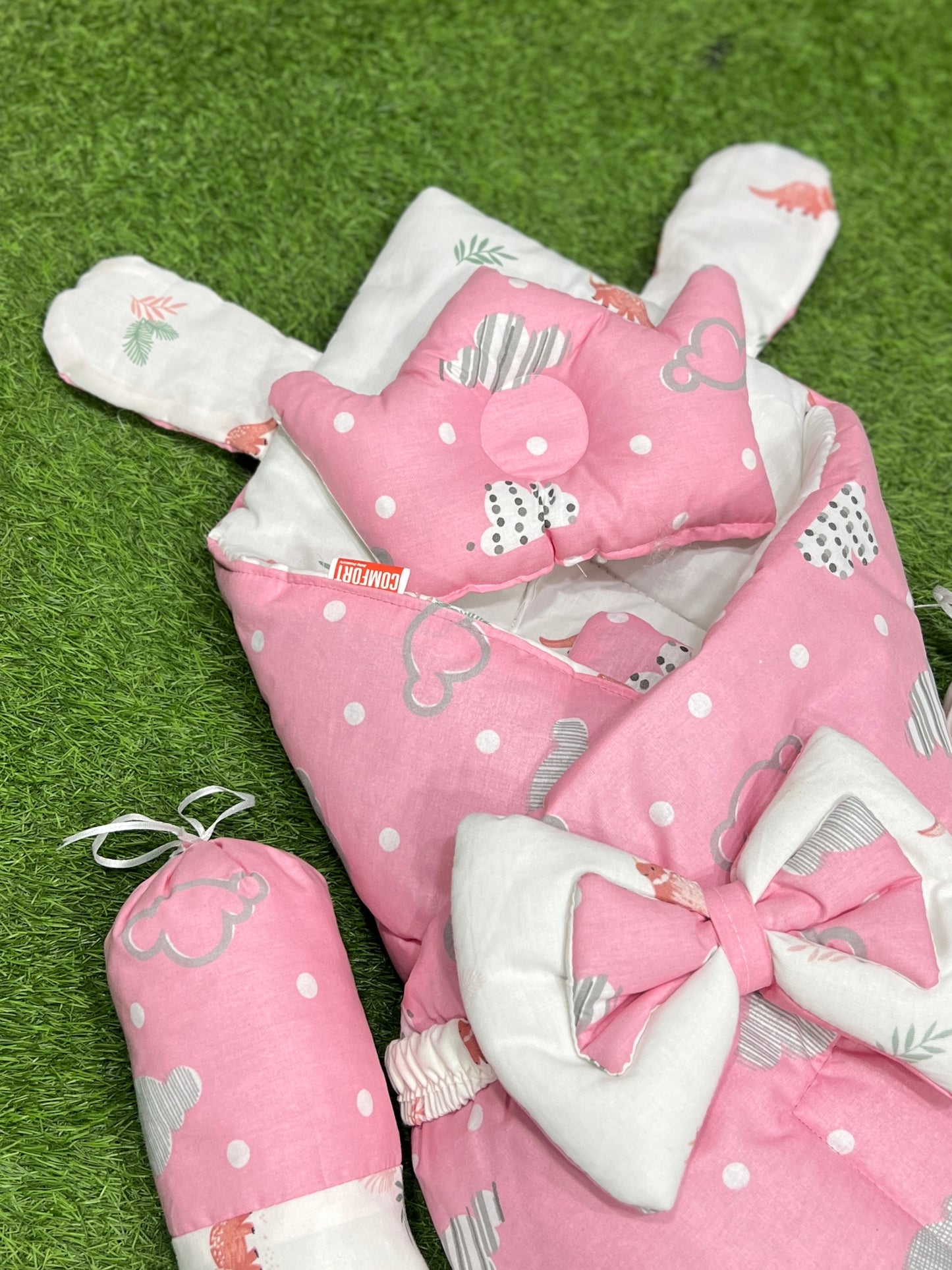 5pcs 2in1 Carry Nest plus Comforter (Pink White)