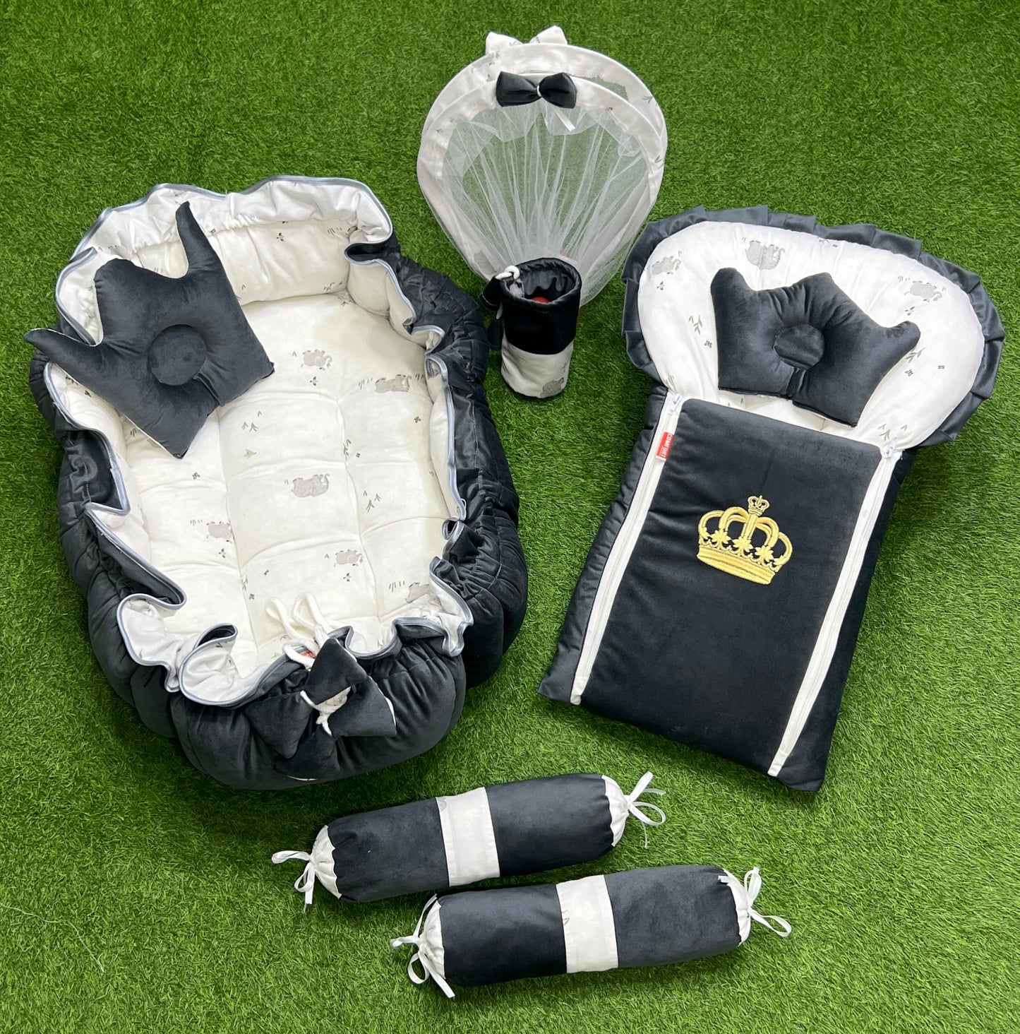 Luxury Velvet Series 8pcs Royal Snuggle Bed Set (Grey)