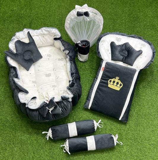 Luxury Velvet Series 8pcs Royal Snuggle Bed Set (Grey)