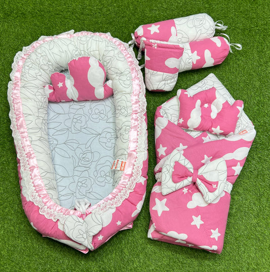 9pcs Baby Snuggle Bed Set - - Pink Clouds