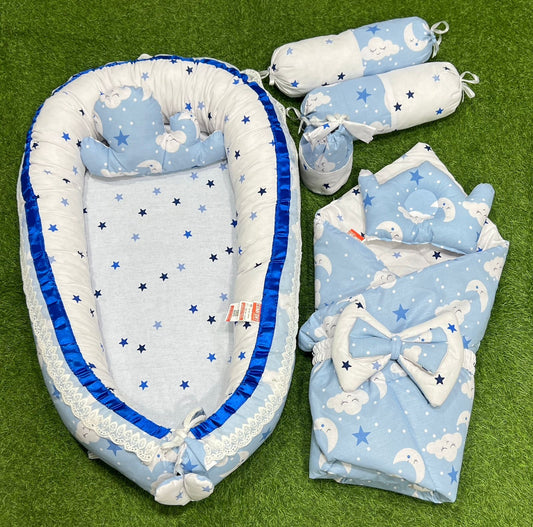 9pcs Baby Snuggle Bed Set - Blue Stars