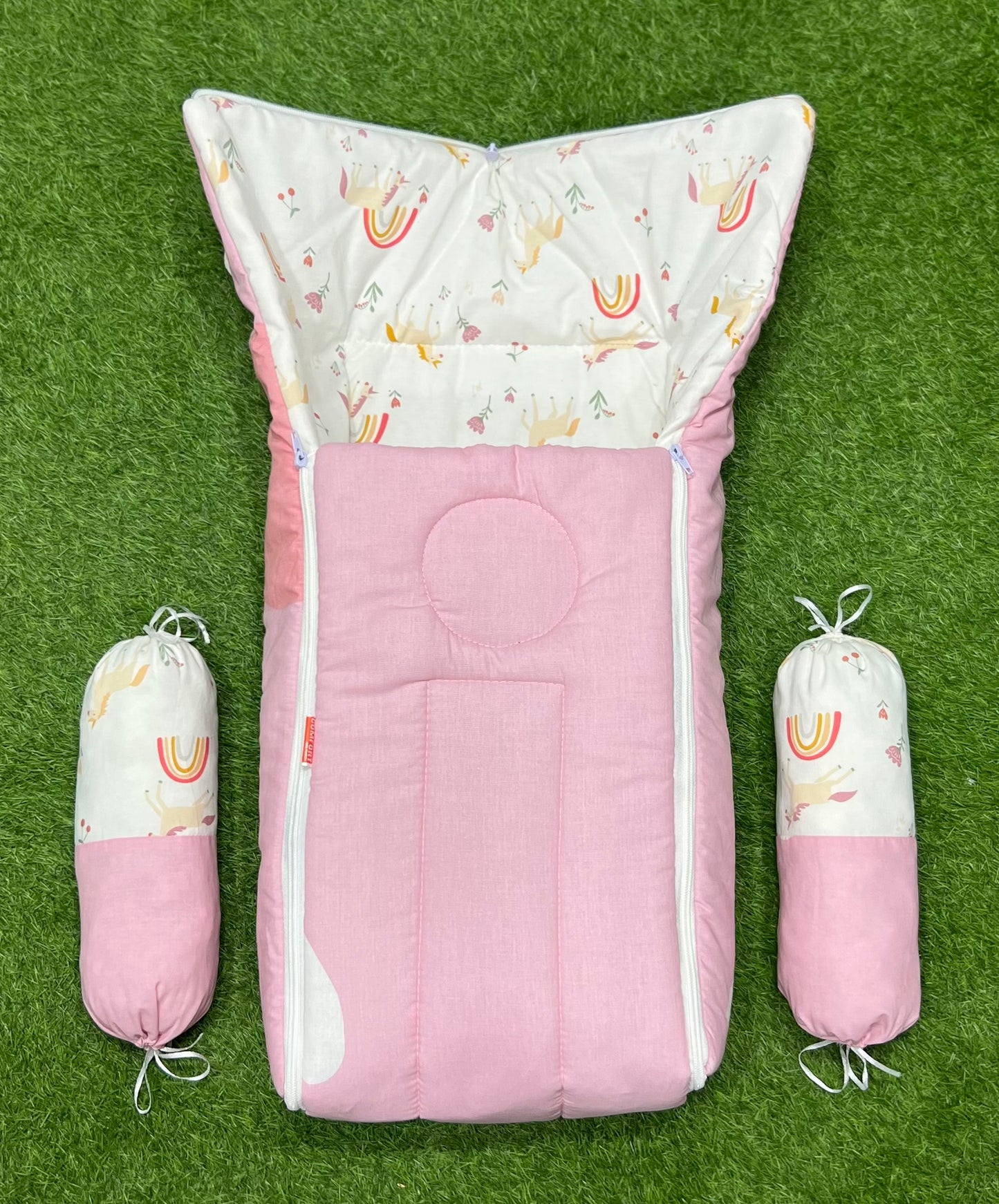 3pcs 2in1 hooded travel carry nest cute bundle (pink unicorn)