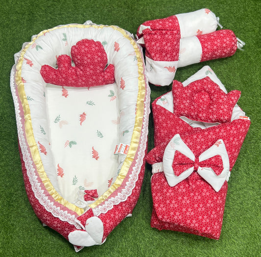 9pcs Baby Snuggle Bed Set - - Red Stars