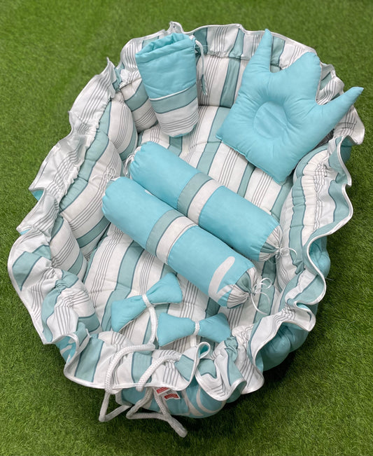 6pcs Royal Snuggle Bed Set. Comforts Oval Masterpiece - Ocean Green