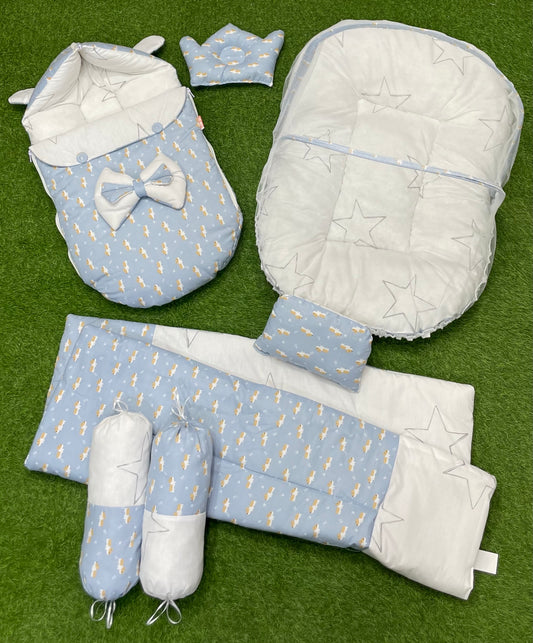 7pcs Fancy & Stylish Baby Bedding Set -- Greyish Blue