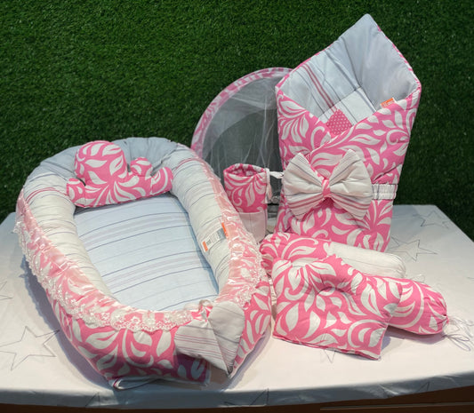 {Limited Edition} 9pcs Baby Snuggle Bed Set - - Cloudy Pink