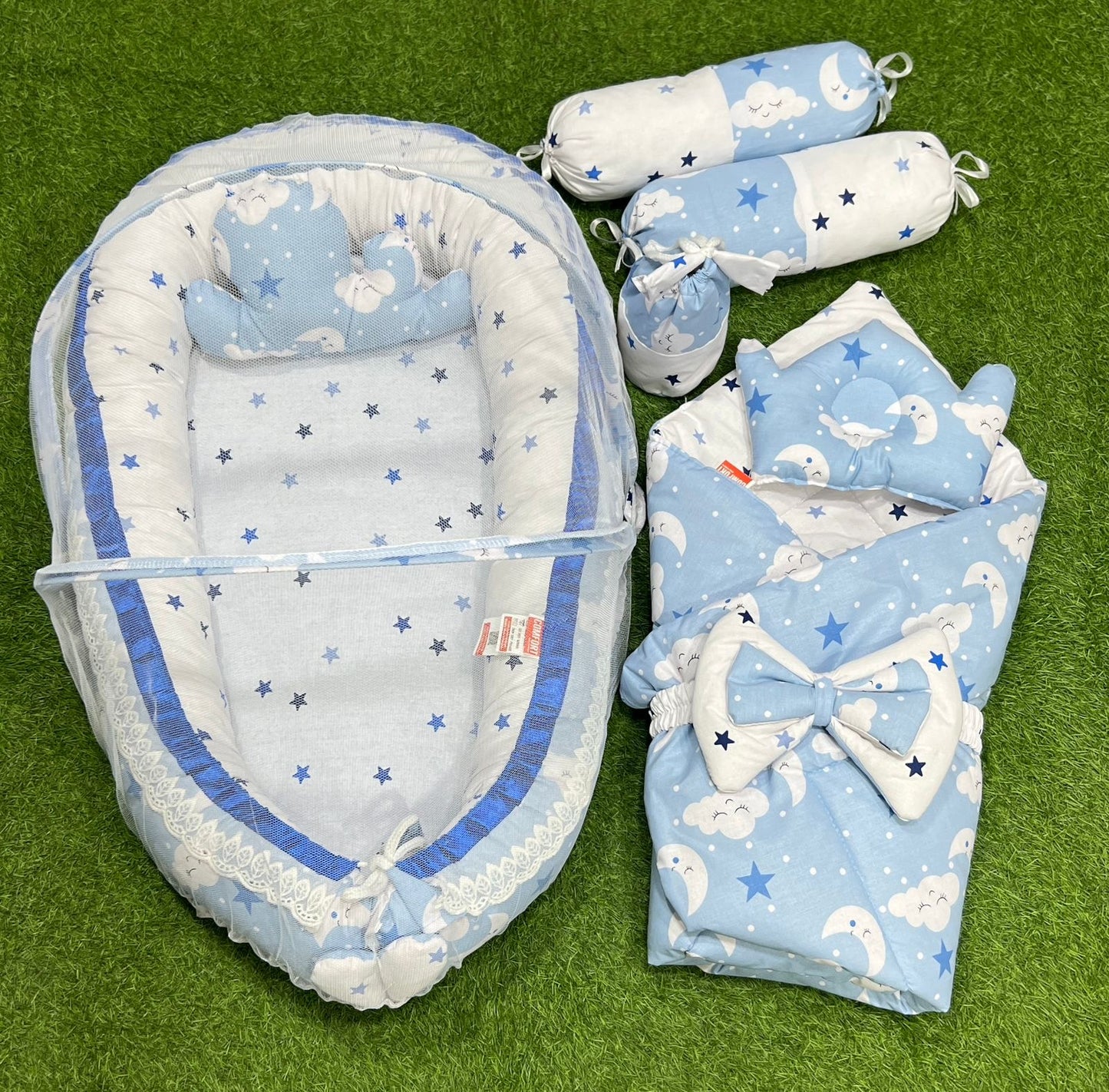 9pcs Baby Snuggle Bed Set - Blue Stars