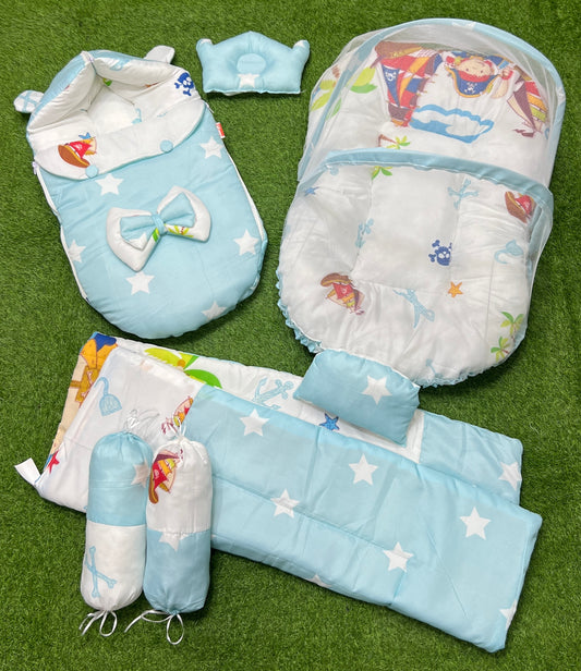 7pcs Fancy & Stylish Baby Bedding Set -- Blue Stars