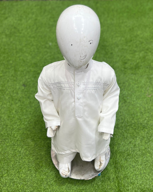 Hand Stitched Baby Shalwar Kameez - Fine Quality (White)