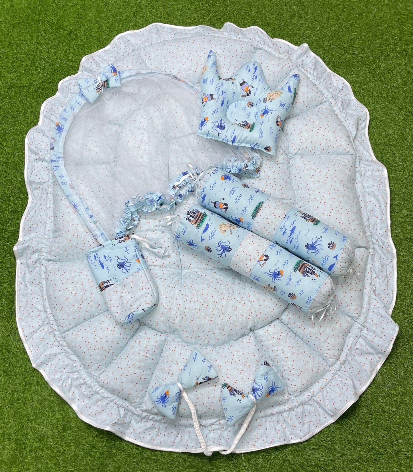 6pcs Royal Snuggle Bed Set. Comforts Oval Masterpiece - Sky Blue