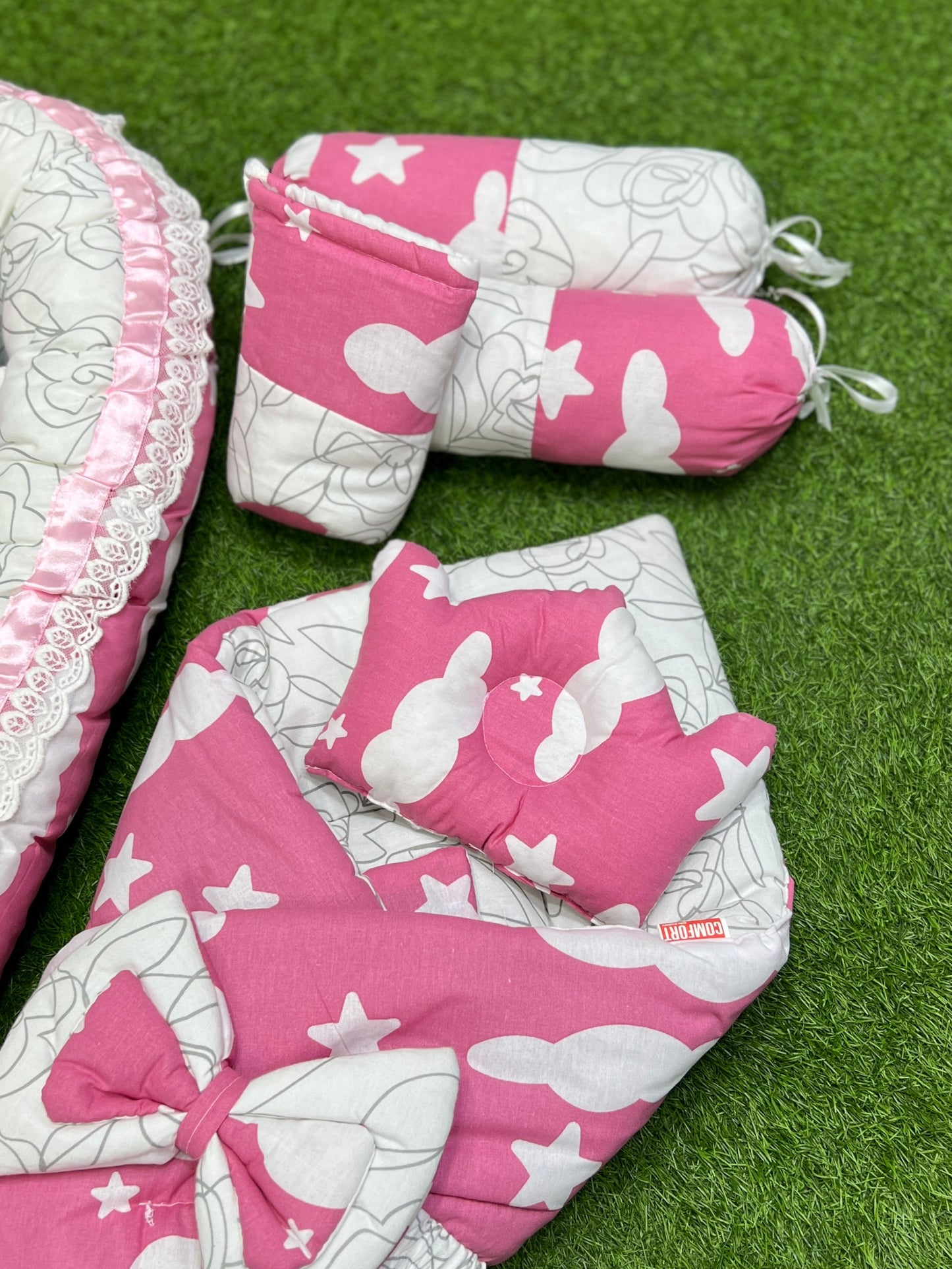 9pcs Baby Snuggle Bed Set - - Pink Clouds