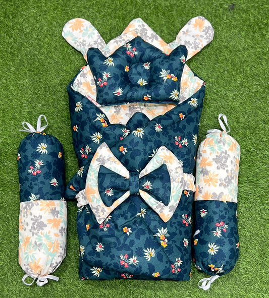 5pcs 2in1 Carry Nest plus Comforter (Green Floral)