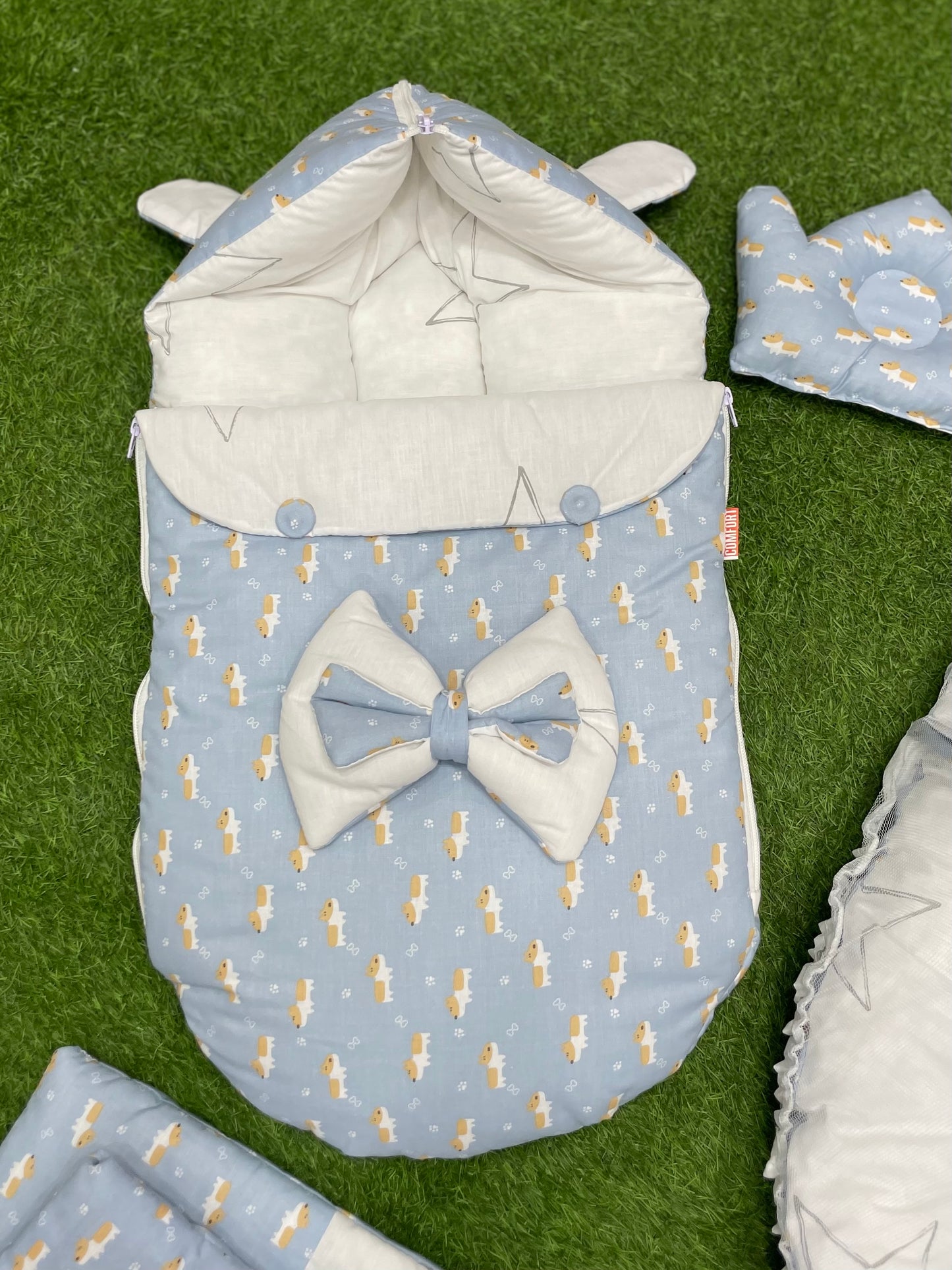 7pcs Fancy & Stylish Baby Bedding Set -- Greyish Blue