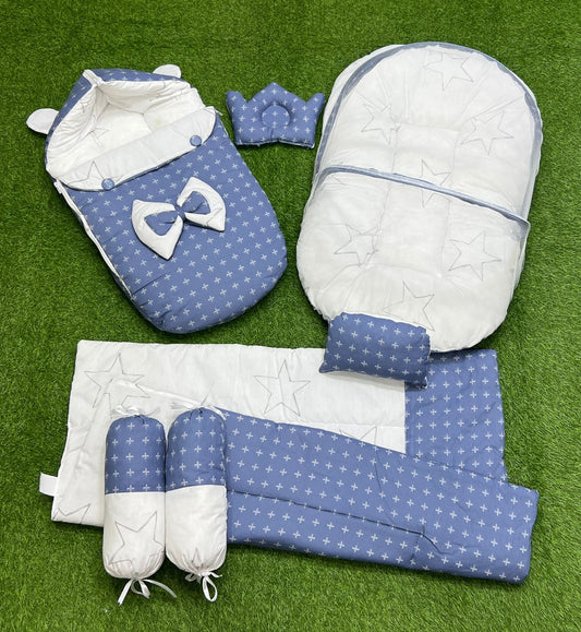 7pcs Fancy And Stylish Baby Bedding Set - - Blue Plus