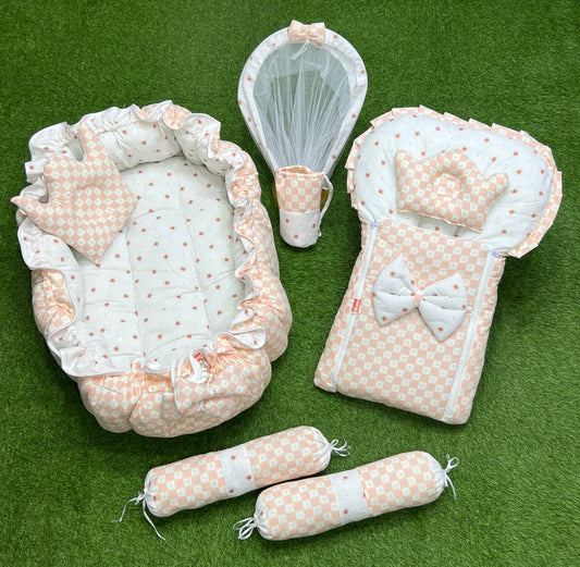 8pcs Royal Snuggle Bed Set. Comforts Oval Masterpiece - peach Galaxy