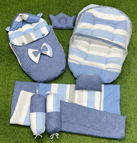 7pcs Fancy And Stylish Baby Bedding Set - - Blue Lining