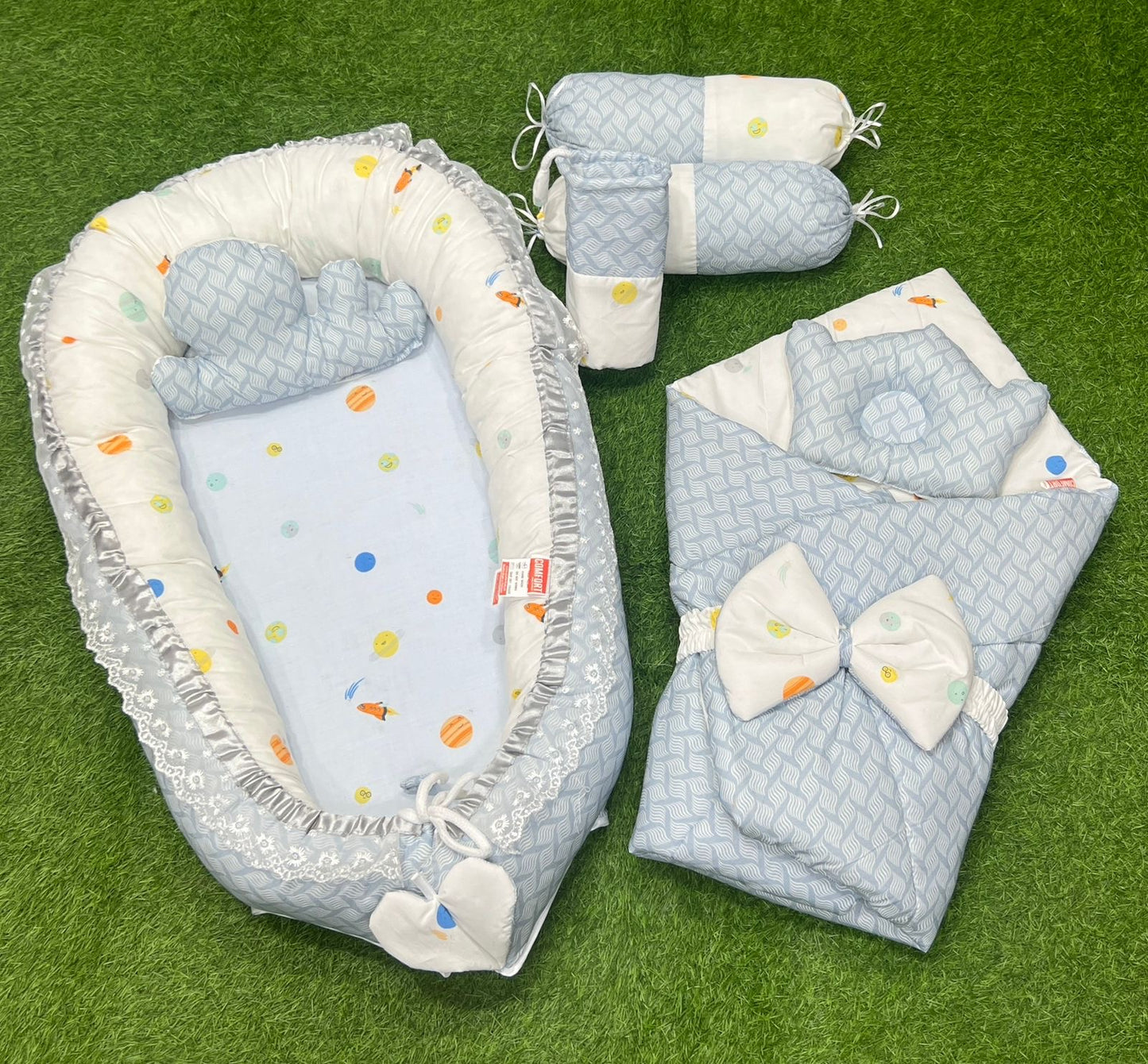 9pcs Baby Snuggle Bed Set - - light blue