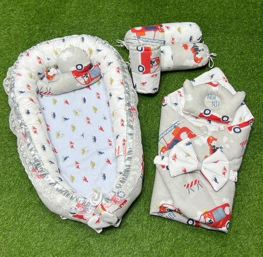 9pcs Baby Snuggle Bed Set -- Brown Cars