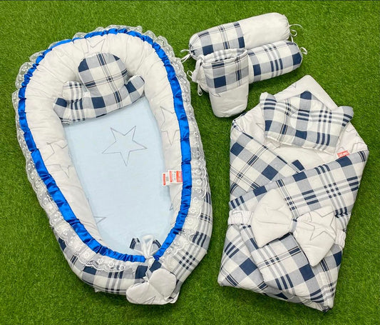 9pcs Baby Snuggle Bed Set -- Blue Check