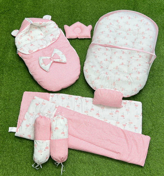 7pcs Fancy And Stylish Baby Bedding Set - - Pink Chack