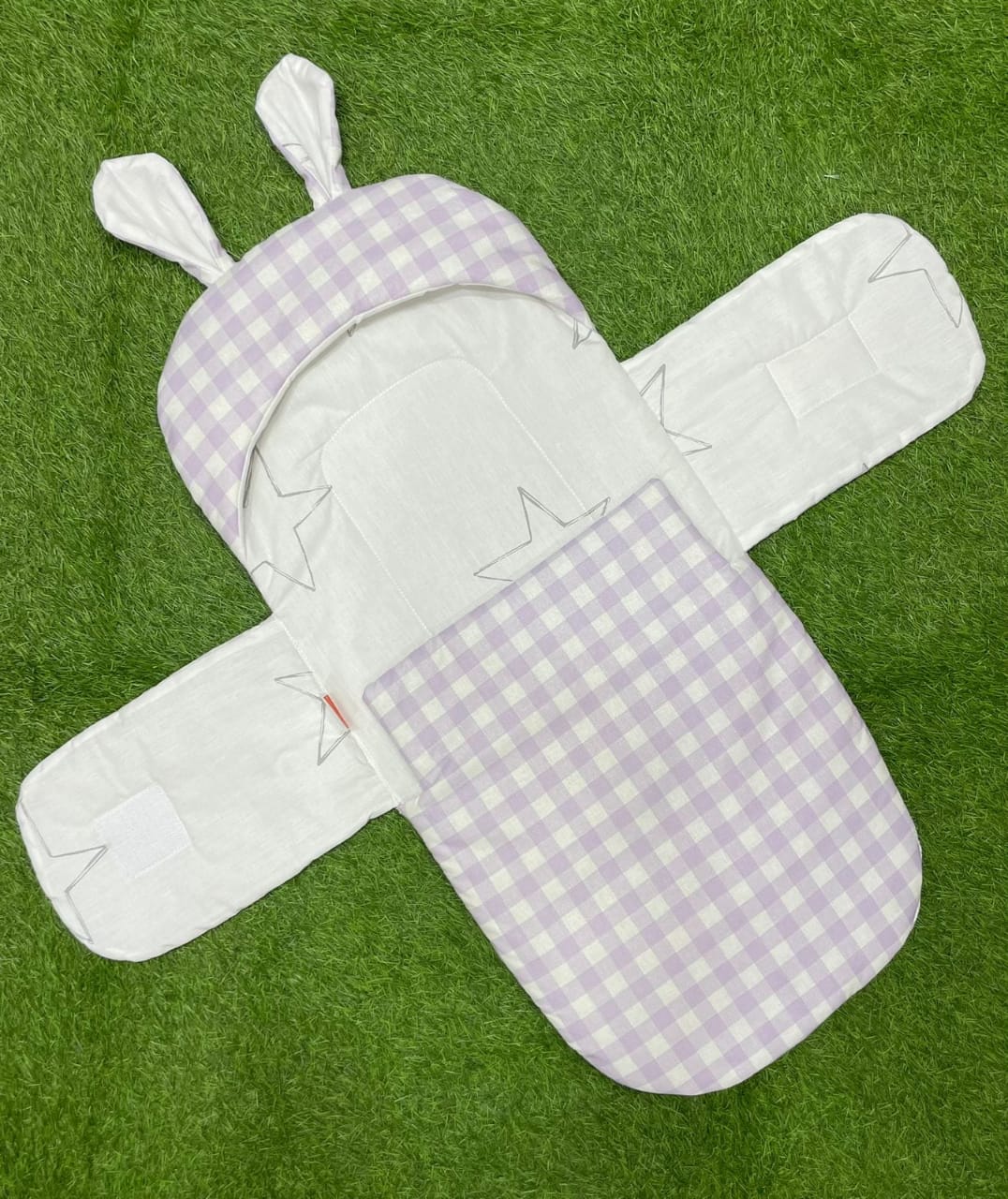 Rabbit Swaddle Wrap - Cotton (Purple Check)