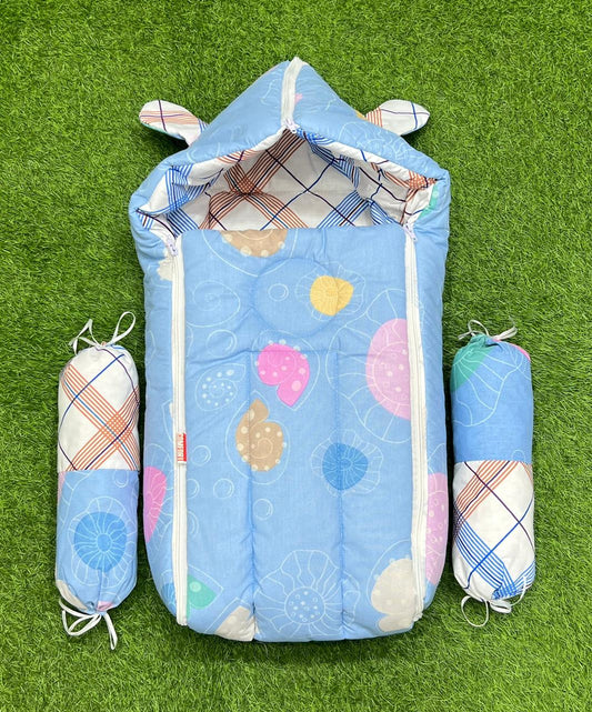 3pcs 2in1 hooded travel carry nest cute bundle (blue 🔵)