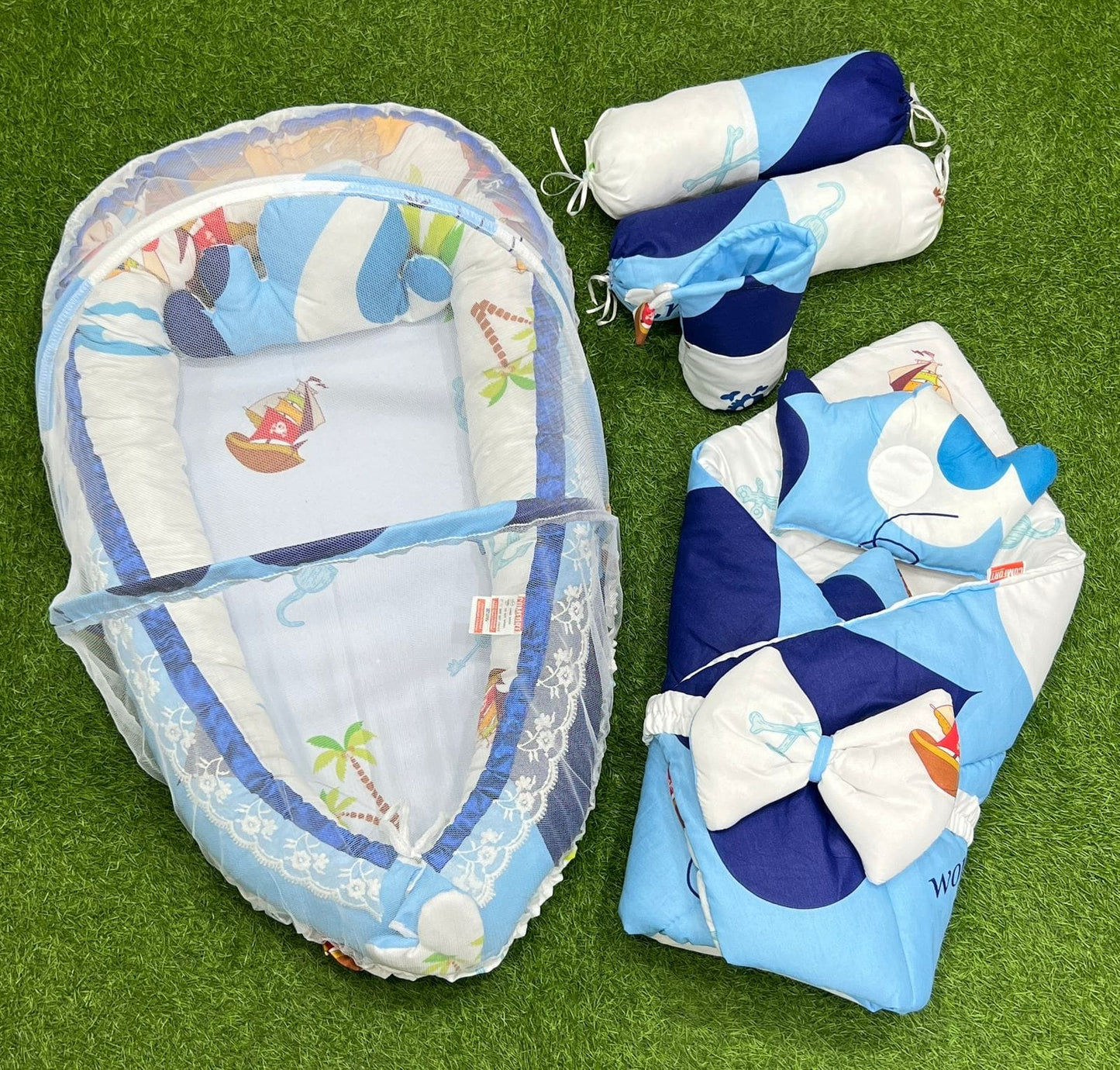 9pcs Baby Snuggle Bed Set - - Eye Blue