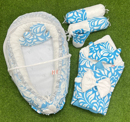 9pcs Baby Snuggle Bed Set -- Blue Lining