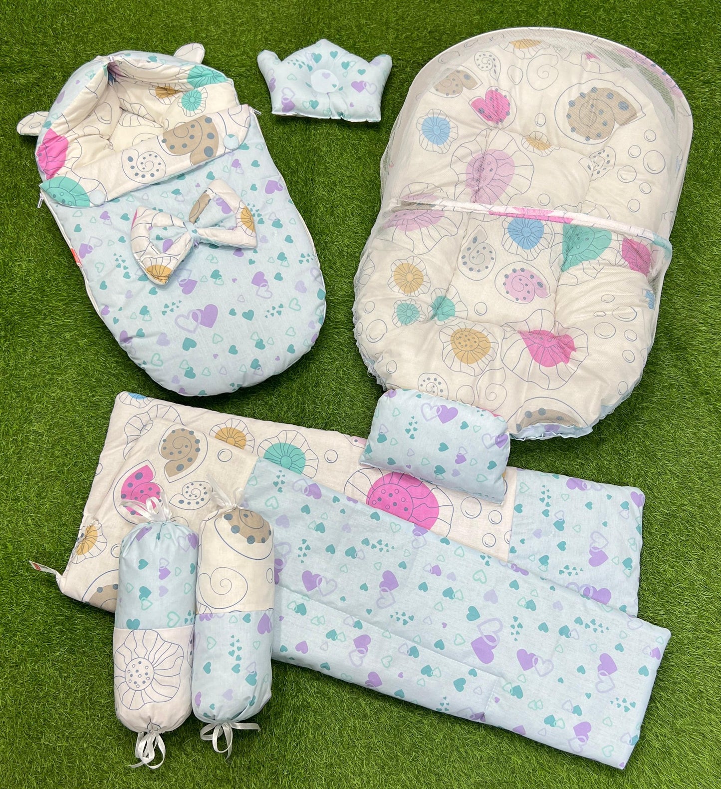 7pcs Fancy And Stylish Baby Bedding Set - - Blue Heart