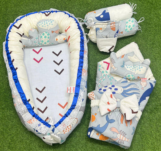 9pcs Baby Snuggle Bed Set - - Green Stars